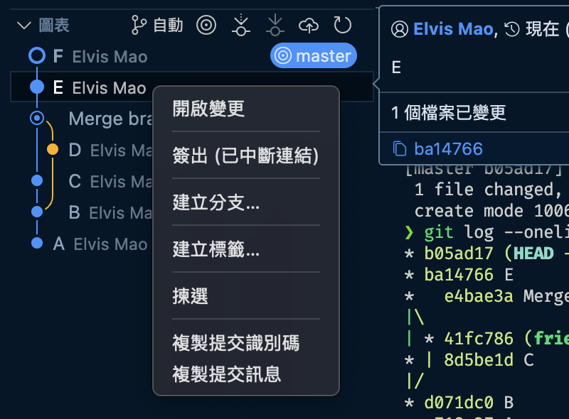 回到最後一個 commit
